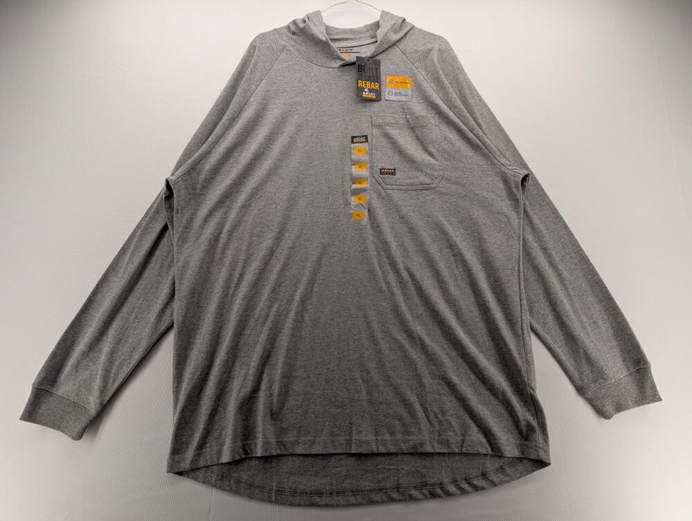 NWT Ariat Men's Rebar Cotton Strong Hooded T-Shirt in Grey size XL